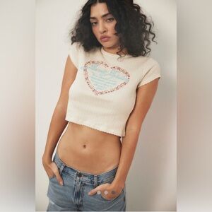 NWT Daydreamer Janis Joplin “Never Compromise” Cropped Ribbed Tee – Size XS